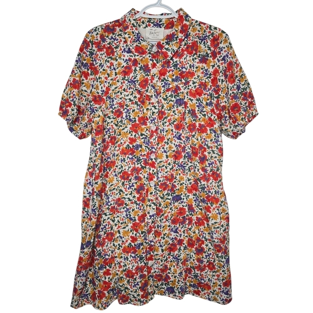 The Native One Womens Colorful Floral Cottagecore Button Shirt Dress Medium